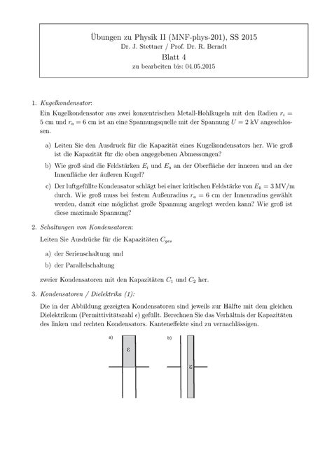 Blatt 4 Übungsaufgaben Physik 2 2019 2020 Ubungen zu Physik II