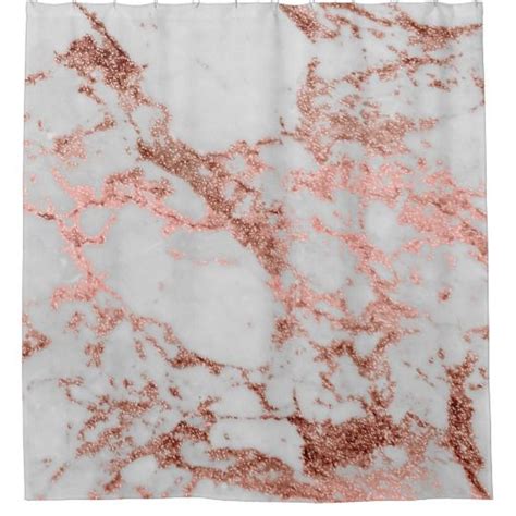 Modern Faux Rose Gold Glitter Marble Texture Image Shower Curtain