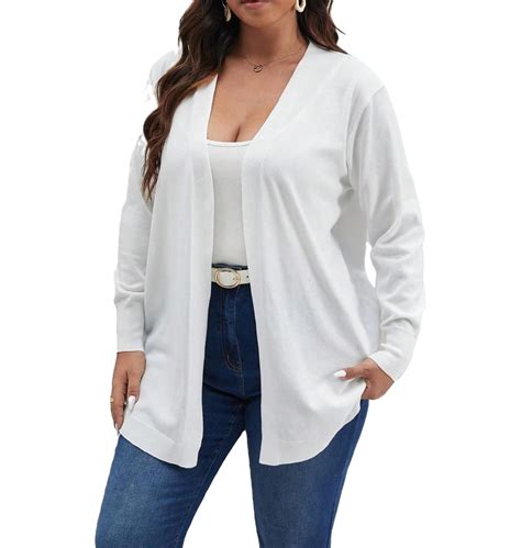 Casual Solid Long Sleeve White Plus Size Cardigans Womens