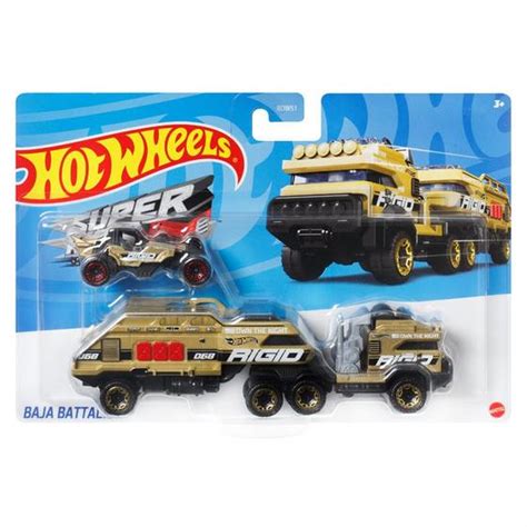 Caminhão de Transporte Hot Wheels Carrinho Baja Battalion Super Rigs Mattel