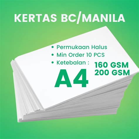 Jual Kertas Bc Brief Card 160200 Gsm A4 Warna Putih Manila Shopee