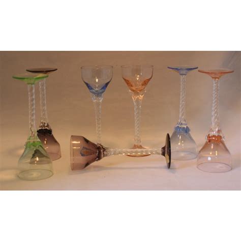 Set Of 7 Blefeld Hand Crafted Crystal Multi Color Stemmed Cocktail