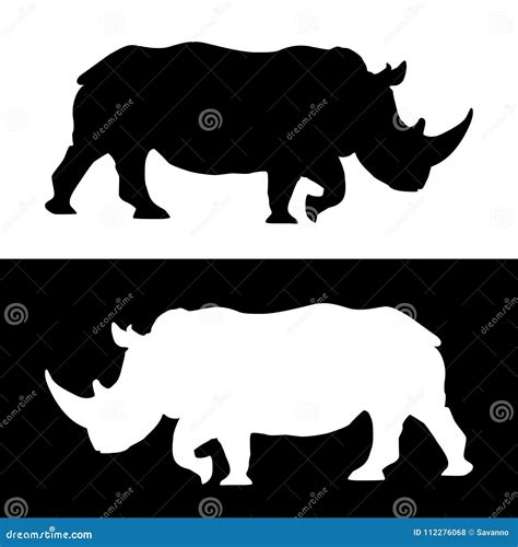 Rhino Black And White Silhouettes Stock Vector Illustration Of White