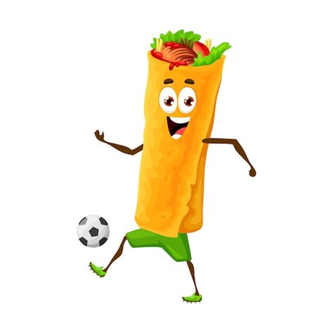 Personaje de burrito mexicano de dibujos animados jugando al fútbol