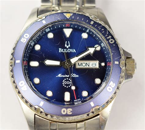 Stainless Steel Bulova Marine Star Blue Dial Watch On Metal Strap