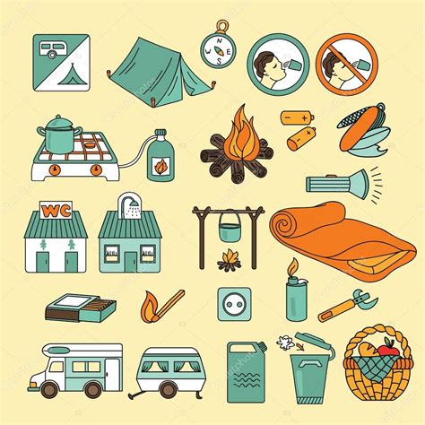 Verano camping icono conjunto vector gráfico vectorial Maria