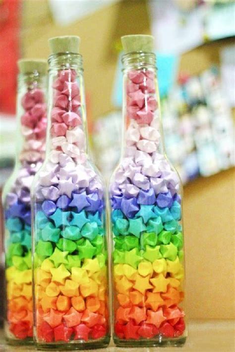 Decorar Botellas De Vidrio Con Estilo Estrellas De Papel Origami