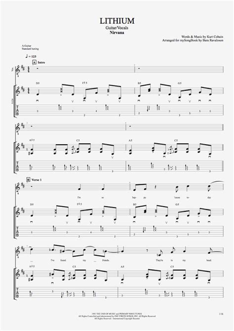 Lithium by Nirvana - Guitar & Vocals Guitar Pro Tab | mySongBook.com