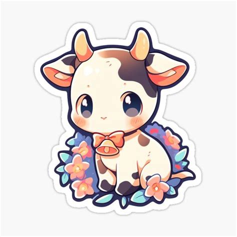 Cute Cottagecore Baby Cow In Summer Flowers Sticker