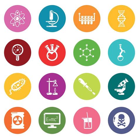 Chemistry Laboratory Icons Set Colorful Circles Vector 8605939 Vector