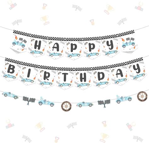 Amazon Joymemo Vintage Race Car Happy Birthday Banner With Garland