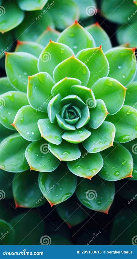 Green Succulent Plant With Water Droplets Ai Stock Illustration