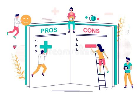 Pros Cons Consideration Vector With Tiny People Stock Vector