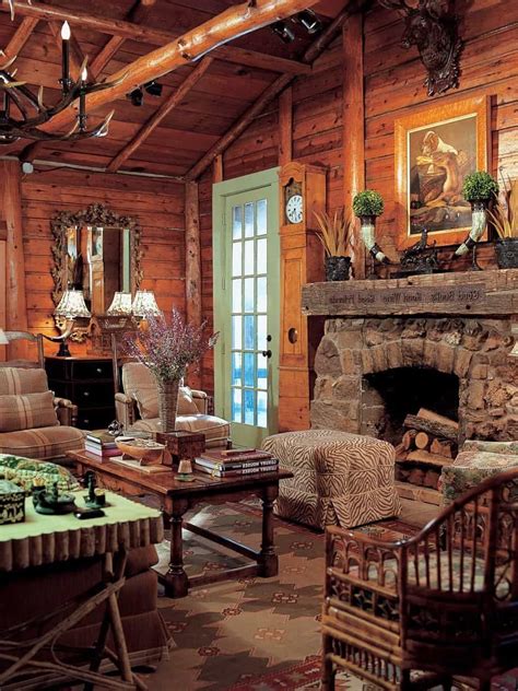 Old Style Living Room With Stone Fireplace