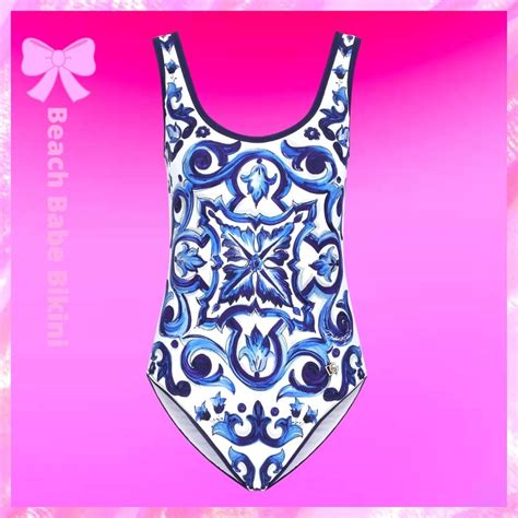 Majolica Print Balconette Racing Swimsuit Blue Beach Bikini