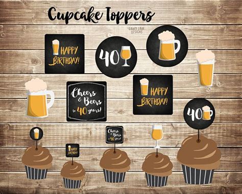 40th Birthday Cupcake Toppers Beer Cupcake Toppers Cheers To 40 Years