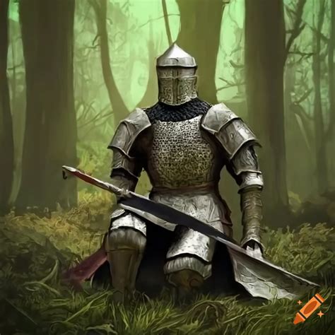 Realistic Image Of A Knight Sitting In The Woods