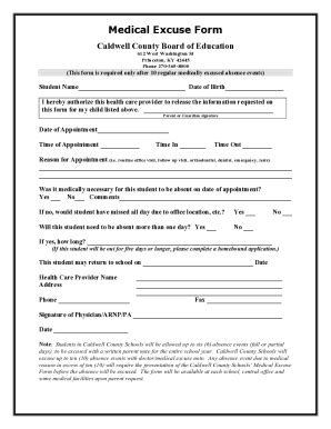 Fillable Online Caldwell Medical Excuse Form Fax Email Print Pdffiller