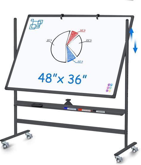 maxtek Tableau blanc à roulettes magnétique double face effaçable à sec