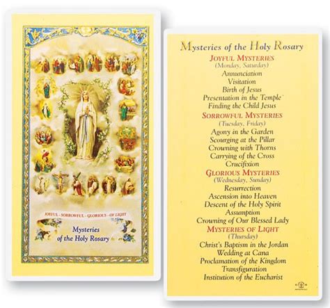 25 Cards Per Pack 80 Per Card Mysteries Of The Rosary Laminated Prayer Card