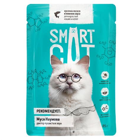 Влажный корм для кошек Smart Cat кусочки в соусе с лососем. Влажный ...