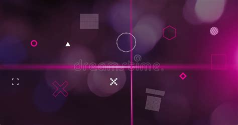 Animation Of Rotating Shapes And Pink Scanner Beams Over Bokeh White