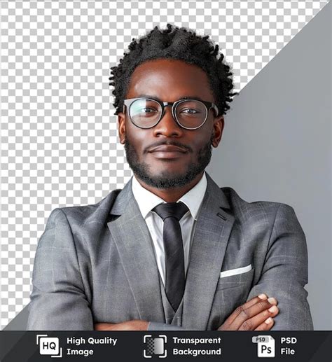 Premium Psd A Man With Glasses And A Gray Suit With A White Shirt And A Tie