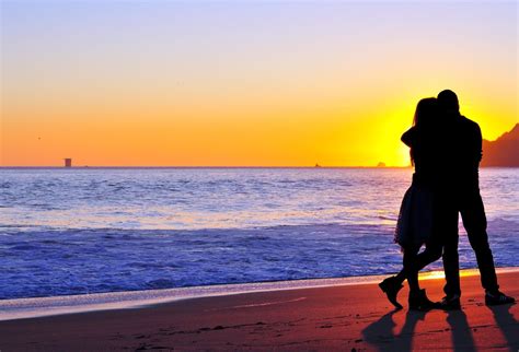 Imagen Gratis Puesta De Sol Novio Novia Romance Playa Mar