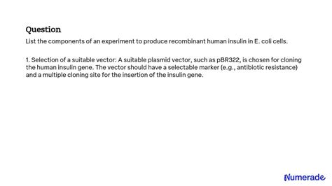 Solved List The Components Of An Experiment To Produce Recombinant