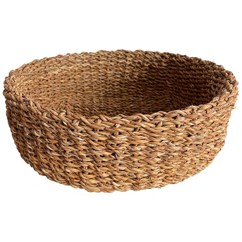 Vintage Blue and Natural Coiled Decorative Basket at 1stDibs