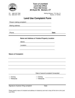 Fillable Online Townoflitchfield Land Use Complaint Form Litchfield