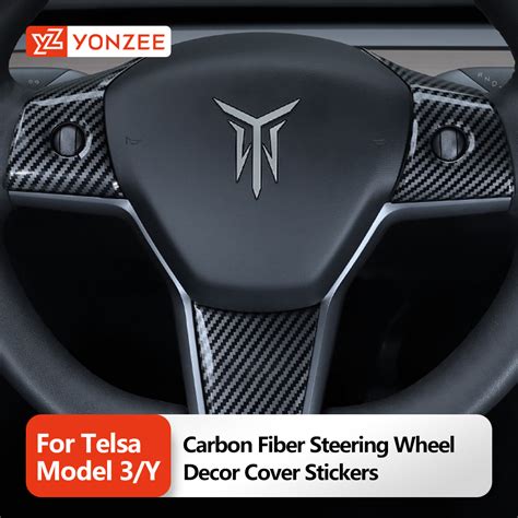 Yonzee Tesla Carbon Fiber Steering Wheel Decor Cover Stickers For Tesla