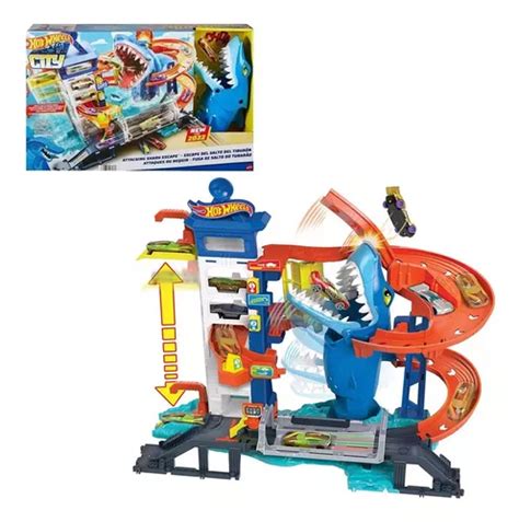Pista Lança Carros Hot Wheels City Ataque Cidade Tubarão Parcelamento sem juros