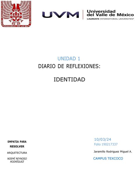 Diario De Reflexiones Unidad Identidad Unidad Diario De