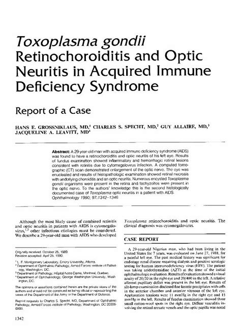 Pdf Toxoplasma Gondii Retinochoroiditis And Optic Neuritis In