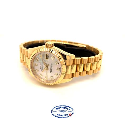 Rolex Lady Datejust 26mm Yellow Gold President Mother Of Pearl Diamond Dial 179178 Cw96xn