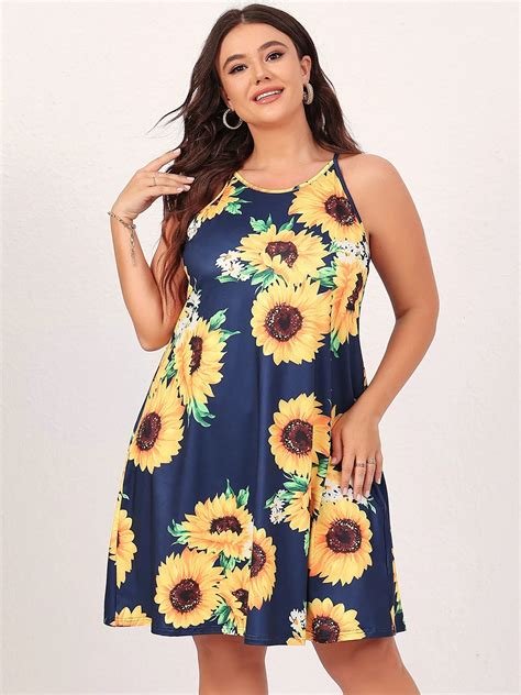 Finjani Women S Plus Size Cami Dress Sunflower Print Dresses Clothing