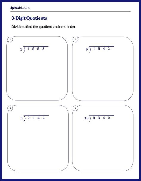 Divide 4 Digit Numbers By 1 Digit Numbers Worksheet