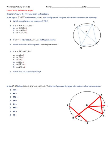 Worksheet Activity Chords Arcs And Central Angle Pdf