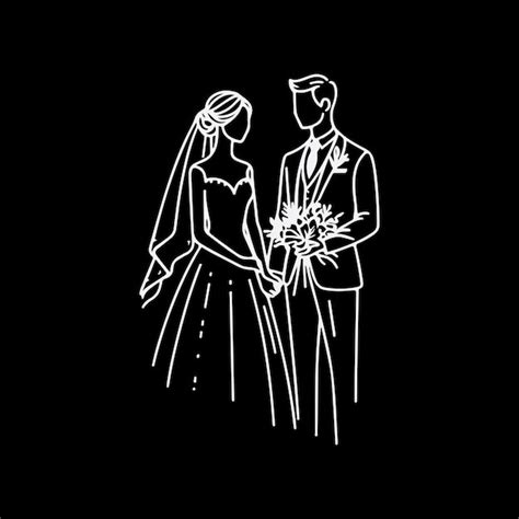 Continuous One Line Drawing Of A Wedding Couple Vector Illustration