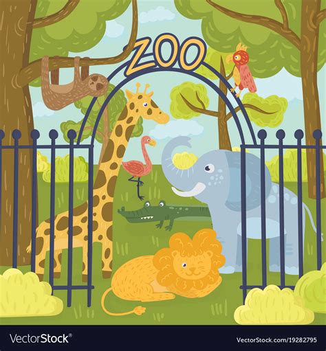 Wild animals in zoo park giraffe elephant Vector Image