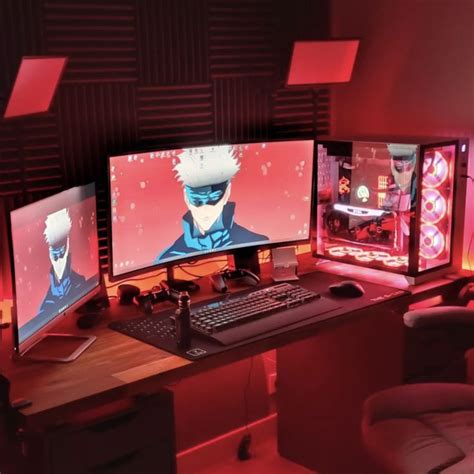 gaming pc setup red gojo jujutsu kaisen Gaming Rooms, Gaming Room Setup ...