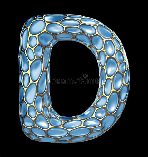 Golden Shining Metallic D With Blue Glass Symbol Capital Letter D