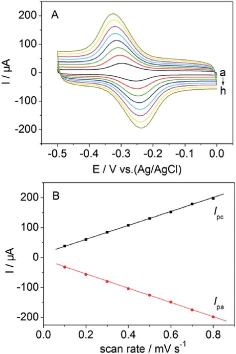 A Cyclic Voltammograms Of The Mb Rgo Gc Electrode At Scan Rates Of