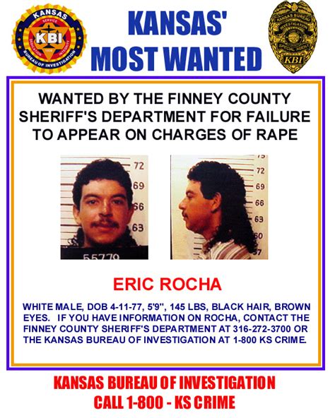 KBI - Kansas Bureau of Investigation - Kansas Most Wanted - Eric Rocha