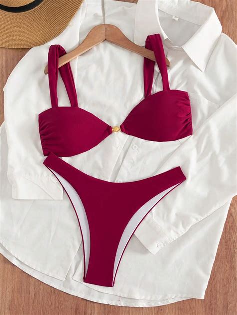 Conjunto de Maiô Bikini Feminino de 2 Peças Decor de Concha