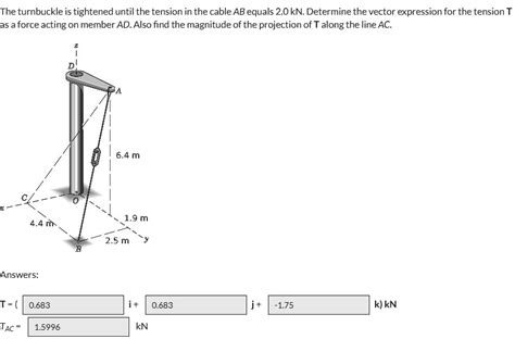 SOLVED The Turnbuckle Is Tightened Until The Tension In The Cable AB