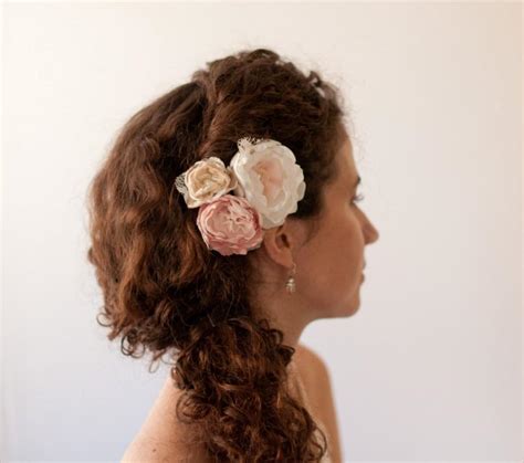 Hair Flowers Set Of Bobby Pins In Blush Dusty Pink Champagne And