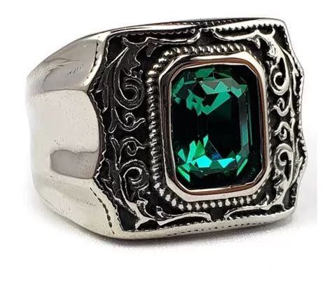 Anillo De Lujo Elegante Verde Acero Inoxidable Hombre Mujer