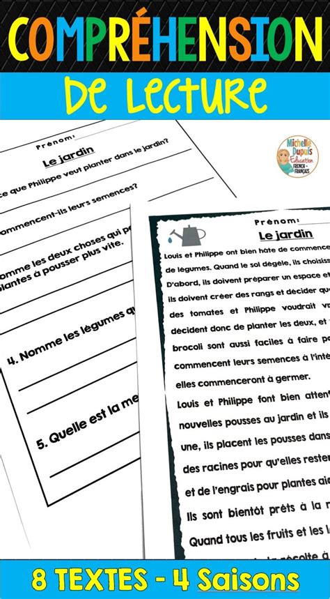 Compréhension de lecture 8 textes 4 saisons French Reading